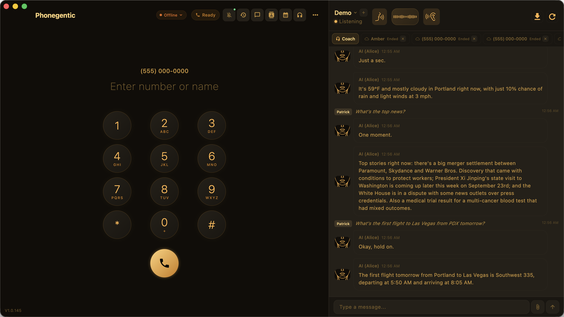 Phonegentic.ai — Amber VT-100 theme